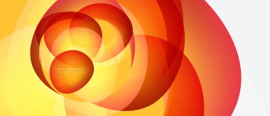 Soyut tasarım canlı turuncu, sarı katmanlar içerir. Dairesel şekiller dinamik görsel akış yaratır, modern estetik. Arkaplan metni arkaplan tasarımı okur.