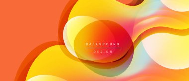 Soyut akışkan şekiller, sıcak renkler baskın gelir. Turuncu, sarı, kırmızı karışımı pürüzsüz. Merkezi metin arka plan tasarımı okur. Modern görsel kompozisyon.