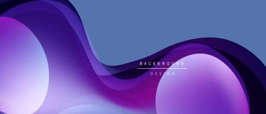 Soyut sıvı şekilleri örtüşür, parlak mor ve mavi renkler yaratır. Arka planlar ve sunumlar için modern tasarım öğesi. Yumuşak kıvrımlar hareketi gösterir.