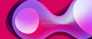 Soyut akışkan şekiller, canlı pembeler, morlar dinamik bir zemin oluşturur. Modern tasarım elementleri hareket ve enerji.