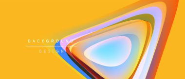 Soyut katmanlar dinamik görsel efekt yaratır. Parlak renkler harmanlanarak, sarı arkaplan üzerinde akan şekiller oluşturur. Modern tasarım ögesi.