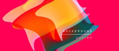 Soyut sıvı şekilleri örtüşür ve canlı renk değişimleri yaratır. Pembe arka plan turuncu, sarı ve deniz mavisi renklerini tamamlar. Metin arkaplan tasarımı okur.