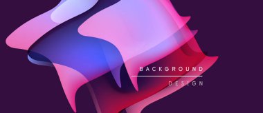 Soyut akışkan şekiller, canlı renkler, mor arkaplan. Modern tasarım elementleri dinamik görsel etki yaratır. Yumuşak eğimler, katmanlı biçimler.