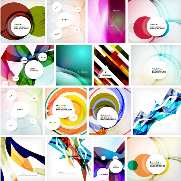 Set of abstract backgrounds. Circles, swirls and waves with copyspace for your message