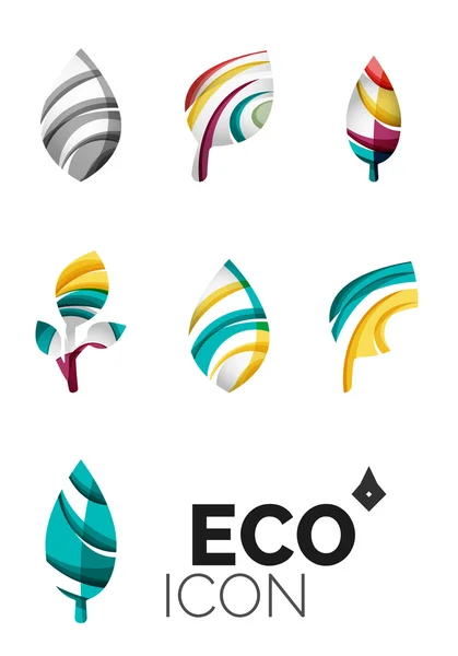 Set of abstract eco leaf icons, business logotype nature concepts, clean modern geometric design — Stock Vector