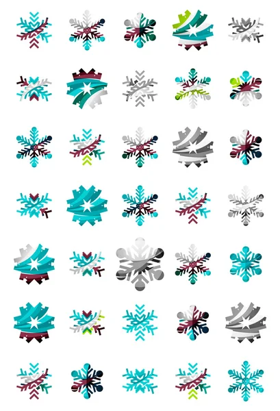 Set von abstrakten bunten Schneeflocken-Logos, Winterkonzepte, sauberes modernes geometrisches Design — Stockvektor