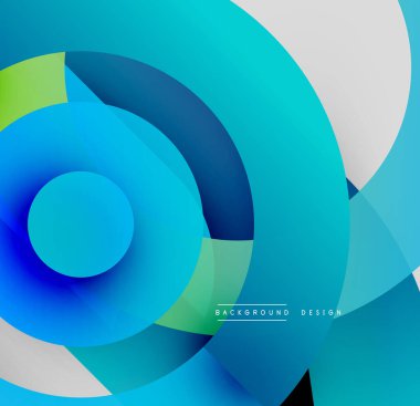 Soyut daireler örtüşüyor, parlak mavi, yeşil gradyanlar yaratıyor. Modern tasarım şeffaflığı, pürüzsüz geçişleri içerir. Arkaplan temiz estetik sunuyor.