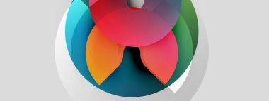 Soyut renkli tasarım. Üst üste binen daireler, dinamik görsel etki yaratır. Yumuşak gölgeler derinliği gösterir, modern estetiği..