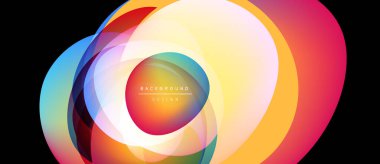 Soyut renkli katmanlar dinamik görsel efekt yaratır. Gradyan renkler harmanlanarak dairesel bileşim oluşturuyor. Modern tasarım ögesi.