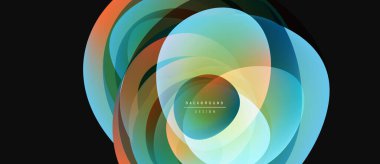 Abstract colorful layers create dynamic circular design. Gradient hues blend, forming modern background element. Smooth transitions, vibrant visuals.