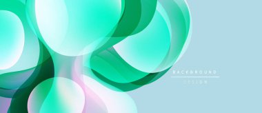 Soyut sıvı şekilleri örtüşür, canlı deniz mavisi ve yeşil eğimler yaratır. Işık arkaplanı akıcı tasarım elementlerini geliştirir. Modern estetik.