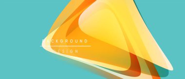 Soyut geometrik şekiller örtüşür, parlak turuncu ve sarı renkler yaratır. Teal arkaplanı karşıtlık sağlar. Modern tasarım ögesi.