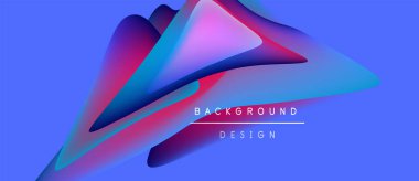 Soyut sıvı şekilleri örtüşür, parlak mavi ve mor renkler yaratır. Metin arka plan tasarımını merkez formun altında okur. Modern, dinamik kompozisyon.