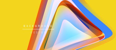 Soyut geometrik şekiller örtüşür, canlı katmanlar yaratır. Sarı arkaplan renkli tasarım unsurlarını vurgular. Modern estetik.