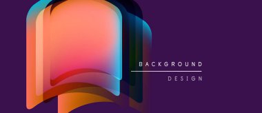 Soyut katmanlı şekiller, canlı renkler, mor arkaplan. Dijital projeler ve sunumlar için modern tasarım ögesi.