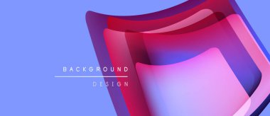 Soyut katmanlı şekiller, canlı renkler, mavi arkaplan. Modern tasarım elementleri dinamik görsel efekt yaratır. Minimalist stil.