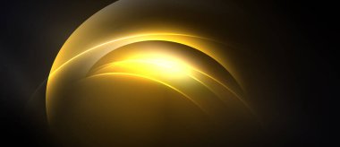 Soyut altın kıvrımlar ışık yayar. Koyu arkaplan parlak ve pürüzsüz şekilleri vurgular. Zarif tasarım sıcaklığı ve enerjiyi çağrıştırıyor.