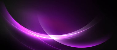 Soyut mor ışık kıvrımları koyu arkaplan boyunca akar. Pürüzsüz gradyanlar dinamik görsel efekt yaratır. Minimalist tasarım.