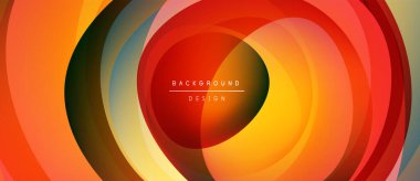 Soyut dairesel katmanlar canlı turuncu, kırmızı, sarı desenler yaratır. Orta metin arkaplan tasarımı okuyor. Modern, dinamik kompozisyon.