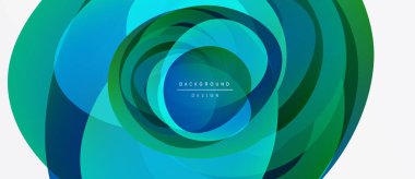 Soyut girdap katmanları, mavi yeşil renkler, merkez metin arka plan tasarımı. Modern, canlı görsel kompozisyon.