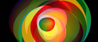 Soyut renkli katmanlar dinamik girdap oluşturur. Titreşimli gradyanlar harmanlanarak merkezi ışıltıyla dairesel tasarım oluşturur. Modern estetik.