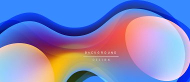 Soyut sıvı şekiller, canlı renklerin karışımı. Modern tasarım, pürüzsüz eğimler dinamik kompozisyon yaratır. Arkaplanda metin ögeleri.