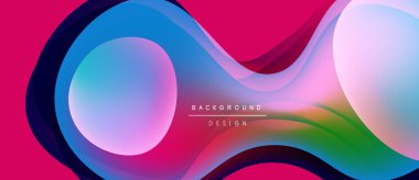 Soyut akışkan şekiller harmanlanarak canlı pembe, mavi ve yeşil renkler yaratır. Arkaplan ve sunumlar için modern tasarım ögesi.