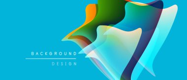 Soyut, canlı şekiller üst üste binerek dinamik, mavi bir zemin oluşturuyor. Modern tasarım öğeleri hareket, enerji, görsel cazibe.