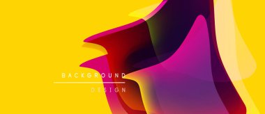 Canlı soyut tasarım. Sarı arka plan özellikleri üst üste binen mor, mor, kırmızı şekiller. Modern, dinamik görsel kompozisyon.