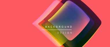 Soyut geometrik tasarım. Üst üste binen şekiller mercan zemin üzerinde canlı renk değişimleri yaratır. Modern, şık görsel element.