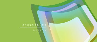 Soyut tasarım katmanlı şeffaf dikdörtgenler. Yeşil arkaplan canlı renk eğimlerini tamamlar. Metin arkaplan tasarımı okur.