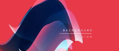 Soyut sıvı şekilleri üst üste binerek dinamik bileşim oluşturur. Kırmızı arkaplan canlı renk paletini, modern tasarım elementlerini geliştirir.