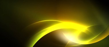 Soyut altın ışık kıvrımları parlak merkezden yayılır. Koyu arkaplan dramatik görsel karşıtlık yaratır, enerji akışı.