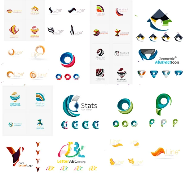 Mega coleção de vários emblemas de negócios abstratos - laços, formas geométricas — Vetor de Stock