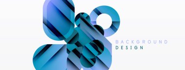 Soyut geometrik şekiller çakışıyor, dinamik mavi gradyanlar yaratıyor. Beyaz uzayı olan minimalist tasarım. Modern görsel element.