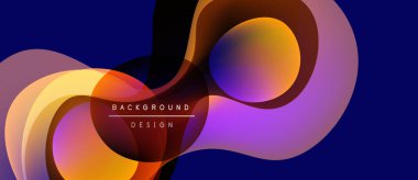 Soyut sıvı şekilleri örtüşür, dinamik renkli bileşim yaratır. Gradyan renkler harmanlanarak modern tasarım ögesini oluşturur.