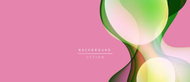 Soyut pembe arkaplan özellikleri üst üste binen şeffaf daireler. Yeşil, sarı renkler dinamik görsel akış yaratır. Modern tasarım ögesi.