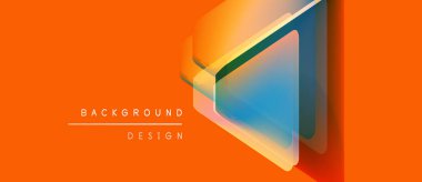 Soyut geometrik şekiller örtüşüyor, canlı renk eğimleri yaratıyor. Turuncu arka plan mavi, deniz mavisi rengini tamamlıyor. Modern tasarım ögesi.