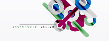 Soyut geometrik şekiller örtüşür, dinamik görsel efekt yaratır. Beyaz arka planda parlak renkler karşıtlığı. Modern tasarım ögesi.