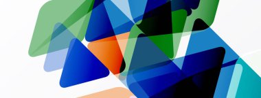 Soyut geometrik şekiller çakışıyor. Mavi, yeşil, turuncu renkler dinamik kompozisyon yaratır. Minimalist tasarım, modern estetik.