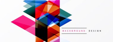 Soyut geometrik şekiller örtüşür, canlı renkli tasarım yaratır. Beyaz alan temiz karşıtlık ve modern estetik sağlar.