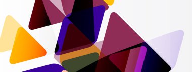 Soyut geometrik şekiller örtüşür, canlı renk bileşimi yaratır. Üçgenler dizaynın hakimi, mor, kestane rengi, sarı renkli..