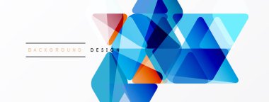 Soyut geometrik şekiller örtüşüyor, canlı mavi, turuncu renkler yaratıyor. Beyaz arkaplan temiz kontrast ve modern tasarım ögesi sağlar.