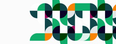 Soyut geometrik desen. Çemberler dokulu görsel efekt oluşturur. Yeşil, turuncu, donanma renkleri kompozisyona hakim. Modern tasarım ögesi.