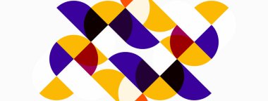 Üst üste binen yarım daireler içeren soyut bir kompozisyon. Renkler arasında mor, altın, bej ve kestane rengi aksanlar var. Modern tasarım, geometrik desenler baskın.