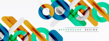 Soyut geometrik şekiller örtüşür, dinamik renkli desenler yaratır. Modern tasarım elementleri yenilik ve teknoloji öneriyor.