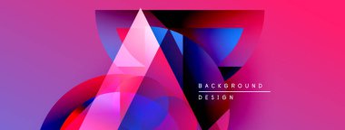 Soyut geometrik şekiller canlı pembeleri, morları, mavileri harmanlarlar. Modern tasarım dinamik enerjiyi, görsel ilgiyi öneriyor. Arkaplanda metin ögeleri.