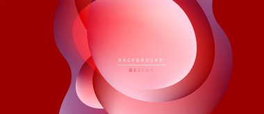 Soyut kırmızı tasarım özellikleri üst üste binen yuvarlak şekiller. Gradyan gölgeler derinlik yaratır, modern estetik. Metin arkaplan tasarımı okur.