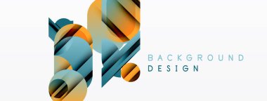 Soyut geometrik şekiller örtüşür, dinamik görsel efekt yaratır. Turuncu, mavi renkler beyaz alana hükmediyor. Modern tasarım ögesi.