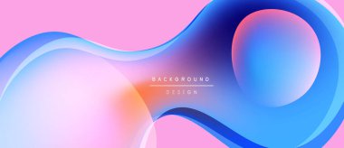 Soyut akışkan şekiller, canlı renkler. Pembe, mavi, turuncu gradyanlar dinamik arka plan tasarımı yaratır. Modern estetik, pürüzsüz geçişler.